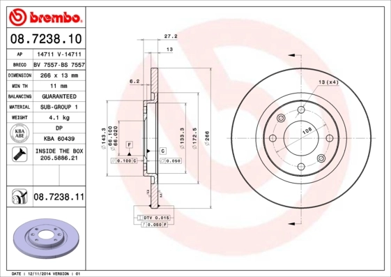 Piduriketas BREMBO 08.7238.10