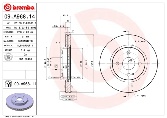 Piduriketas BREMBO 09.A968.11