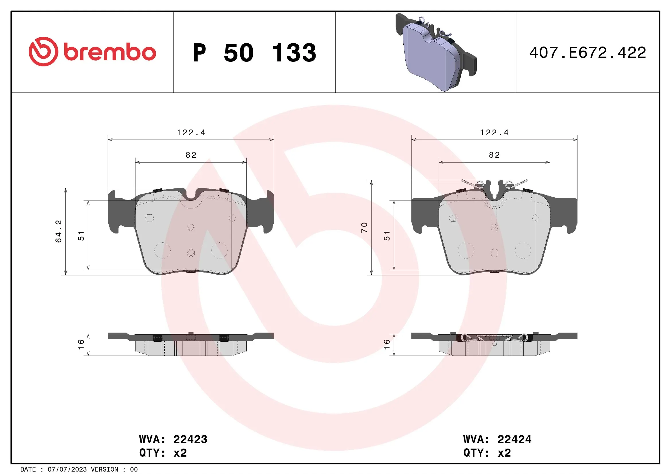 Piduriklotsi komplekt, ketaspidur BREMBO P 50 133