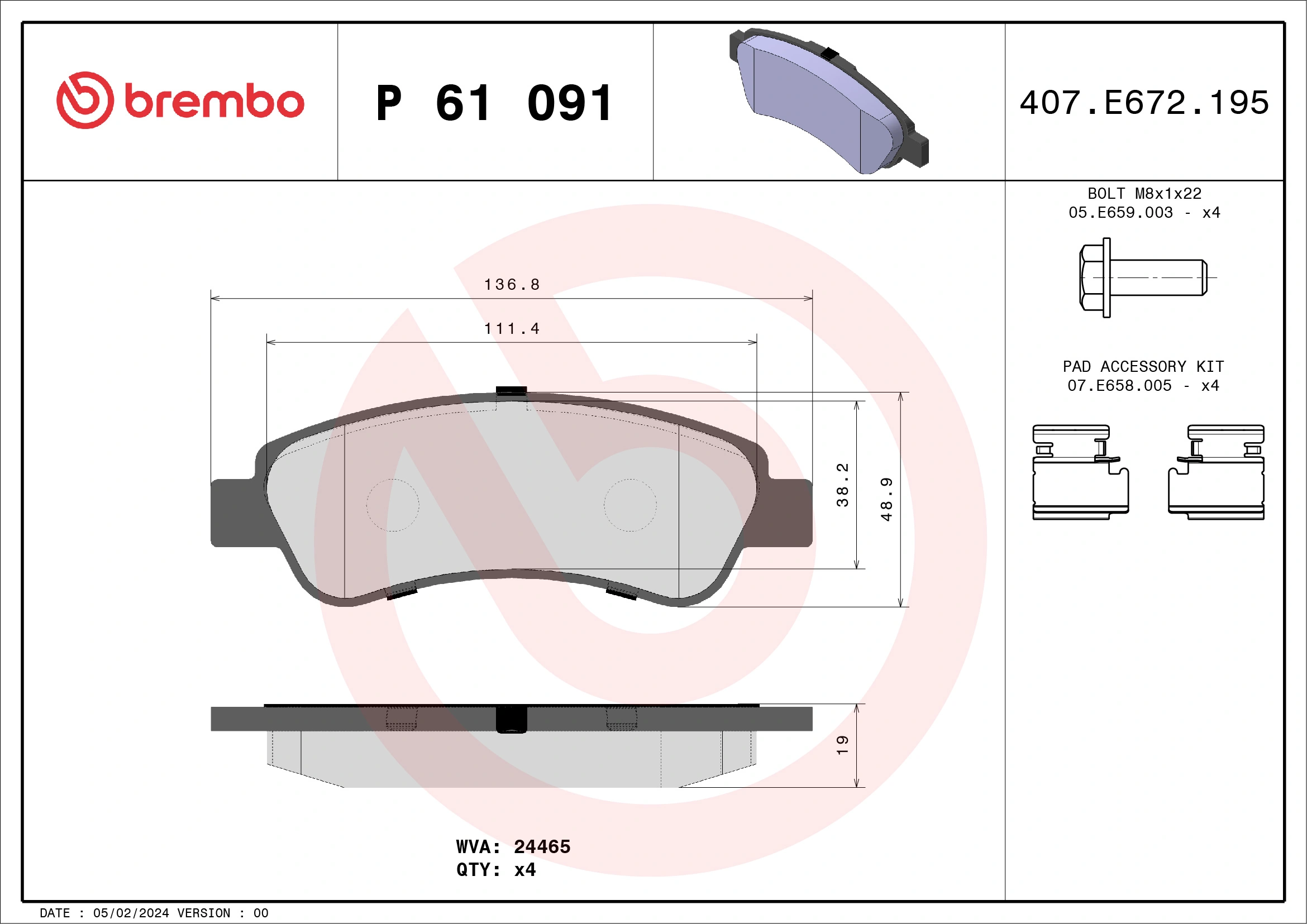 Piduriklotsi komplekt, ketaspidur BREMBO P 61 091
