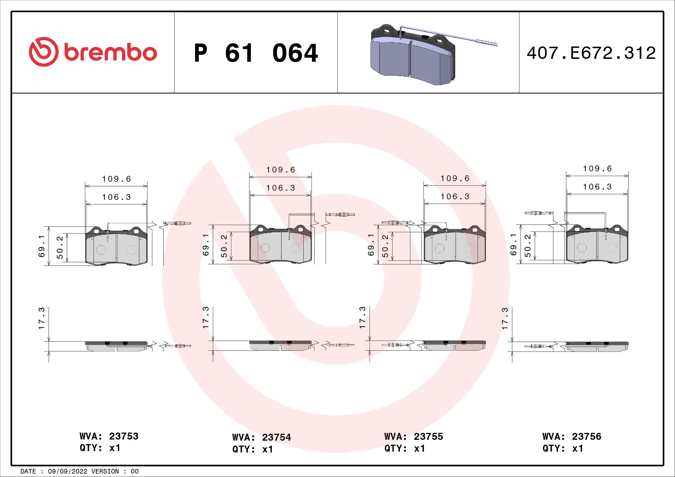 Piduriklotsi komplekt, ketaspidur BREMBO P 61 064