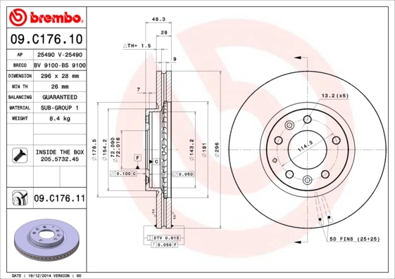 Piduriketas BREMBO 09.C176.11