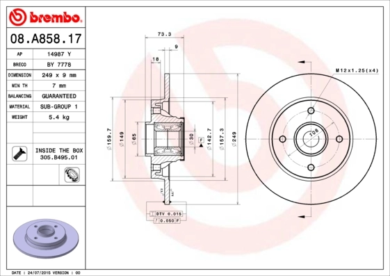 Piduriketas BREMBO 08.A858.17