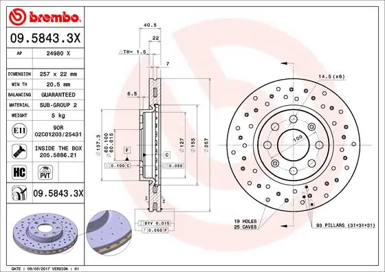 Piduriketas BREMBO 09.5843.3X