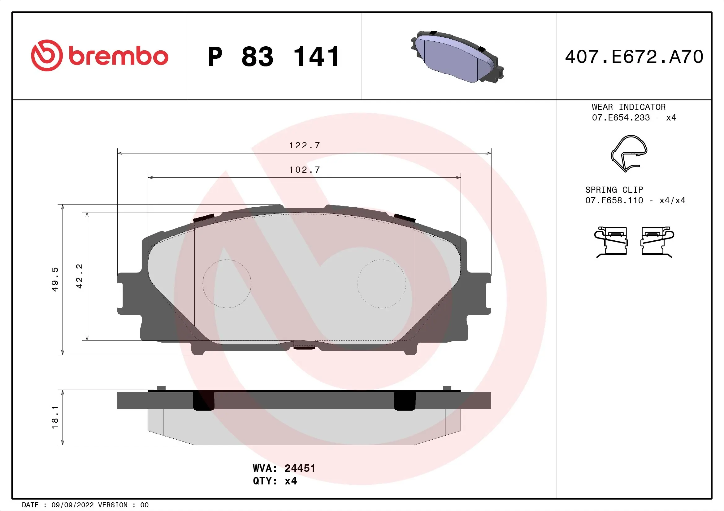 Piduriklotsi komplekt, ketaspidur BREMBO P 83 141
