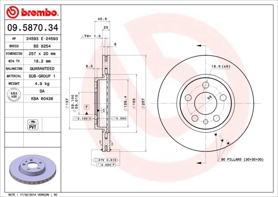 Piduriketas BREMBO 09.5870.34