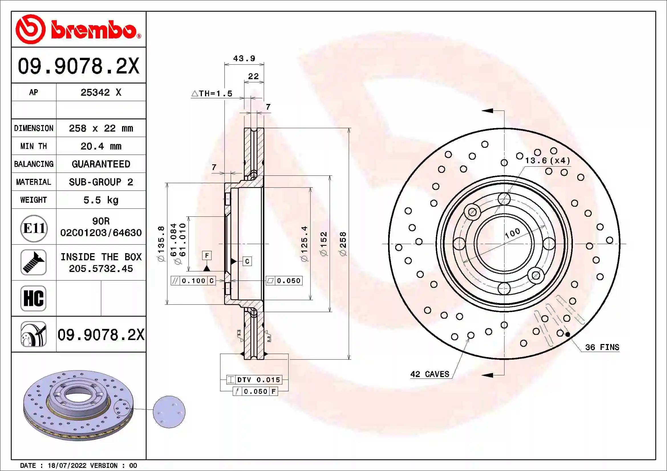 Piduriketas BREMBO 09.9078.2X