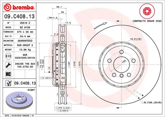 Piduriketas BREMBO 09.C408.13