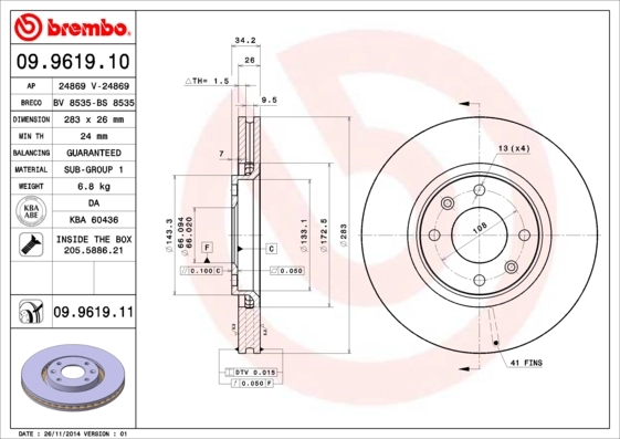 Piduriketas BREMBO 09.9619.10