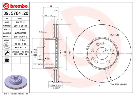 Piduriketas BREMBO 09.5704.20