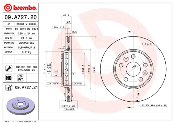 Piduriketas BREMBO 09.A727.21