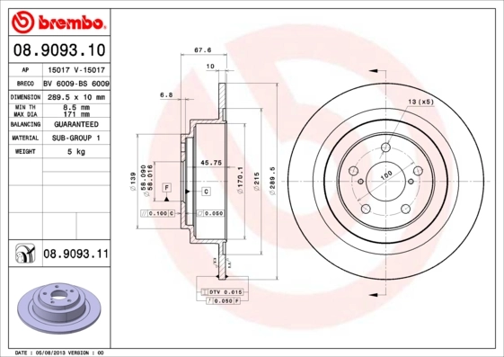 Piduriketas BREMBO 08.9093.11