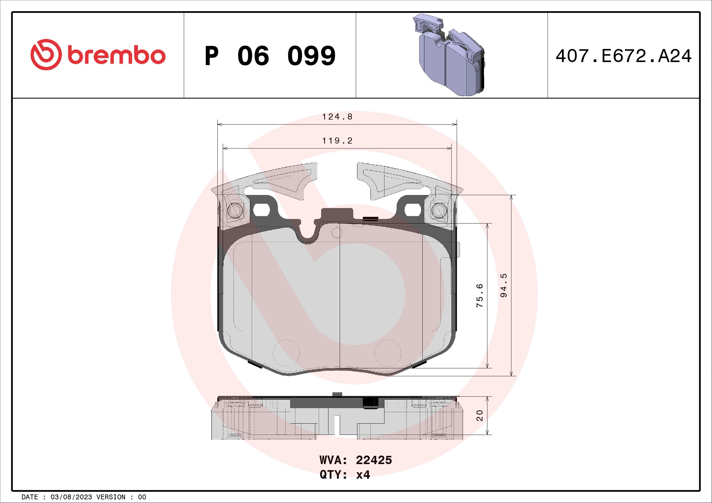 Piduriklotsi komplekt, ketaspidur BREMBO P 06 099