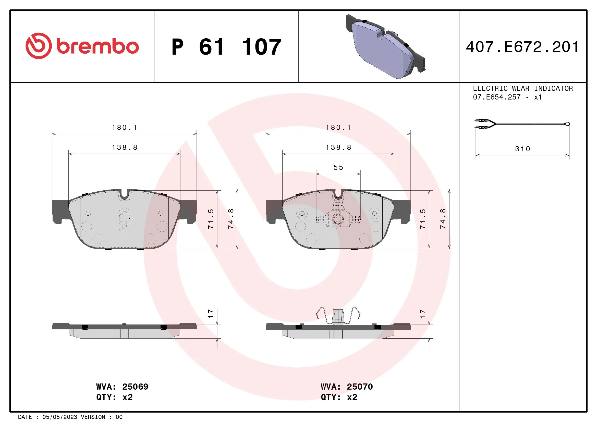 Piduriklotsi komplekt, ketaspidur BREMBO P 61 107