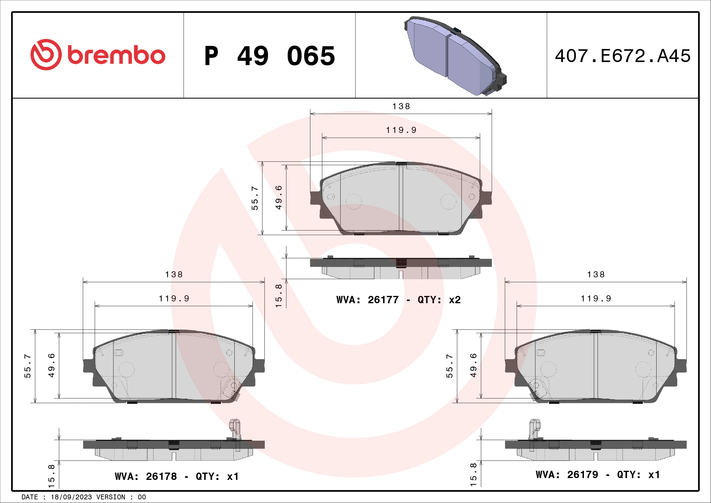 Piduriklotsi komplekt, ketaspidur BREMBO P 49 065