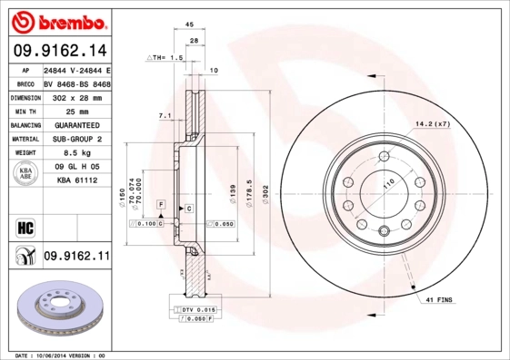 Piduriketas BREMBO 09.9162.14