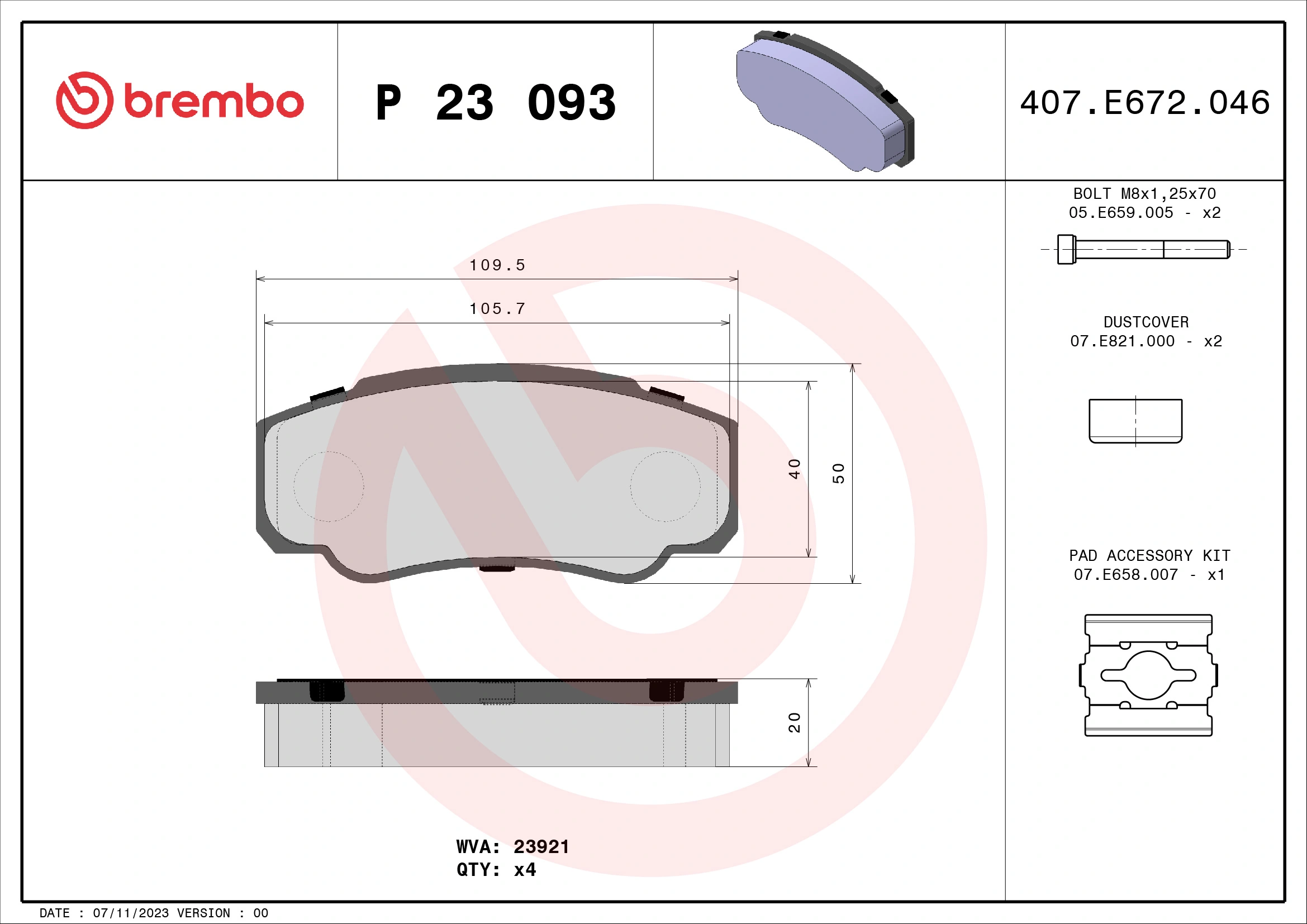 Piduriklotsi komplekt, ketaspidur BREMBO P 23 093