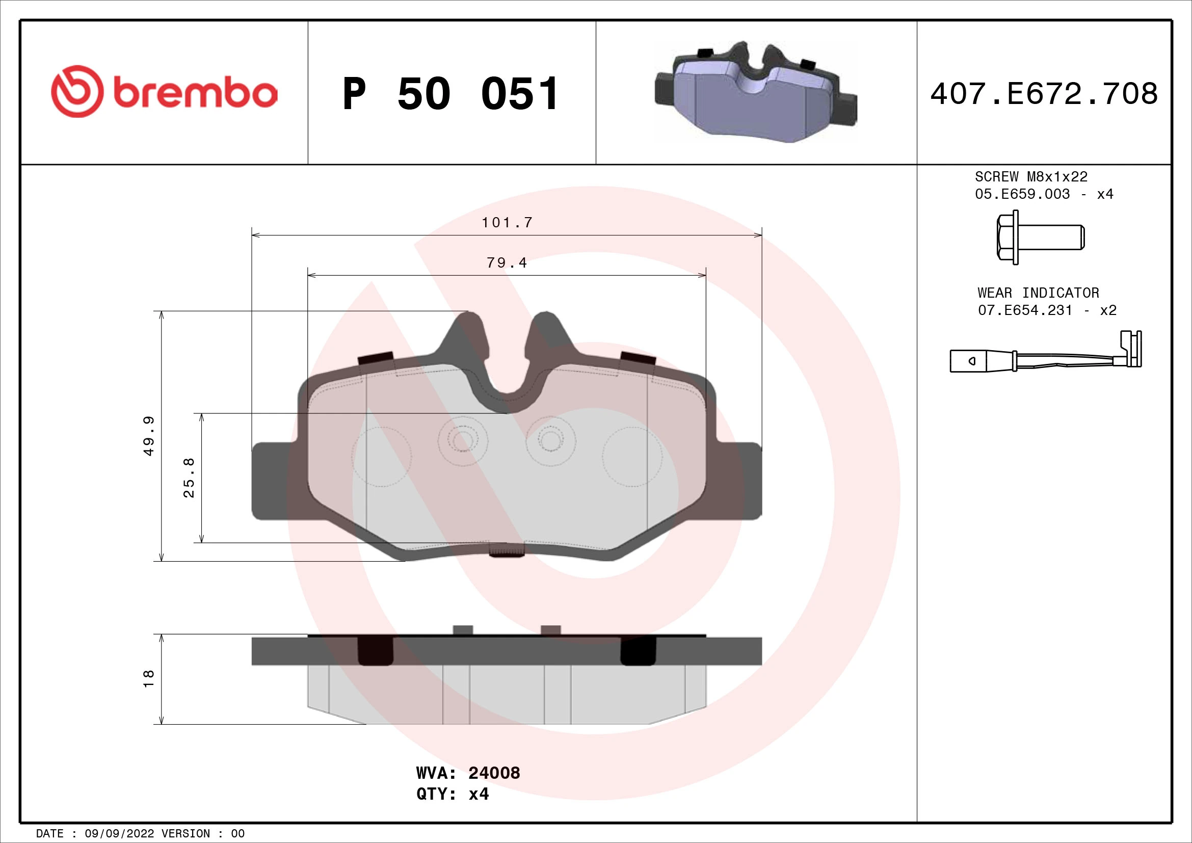 Piduriklotsi komplekt, ketaspidur BREMBO P 50 051