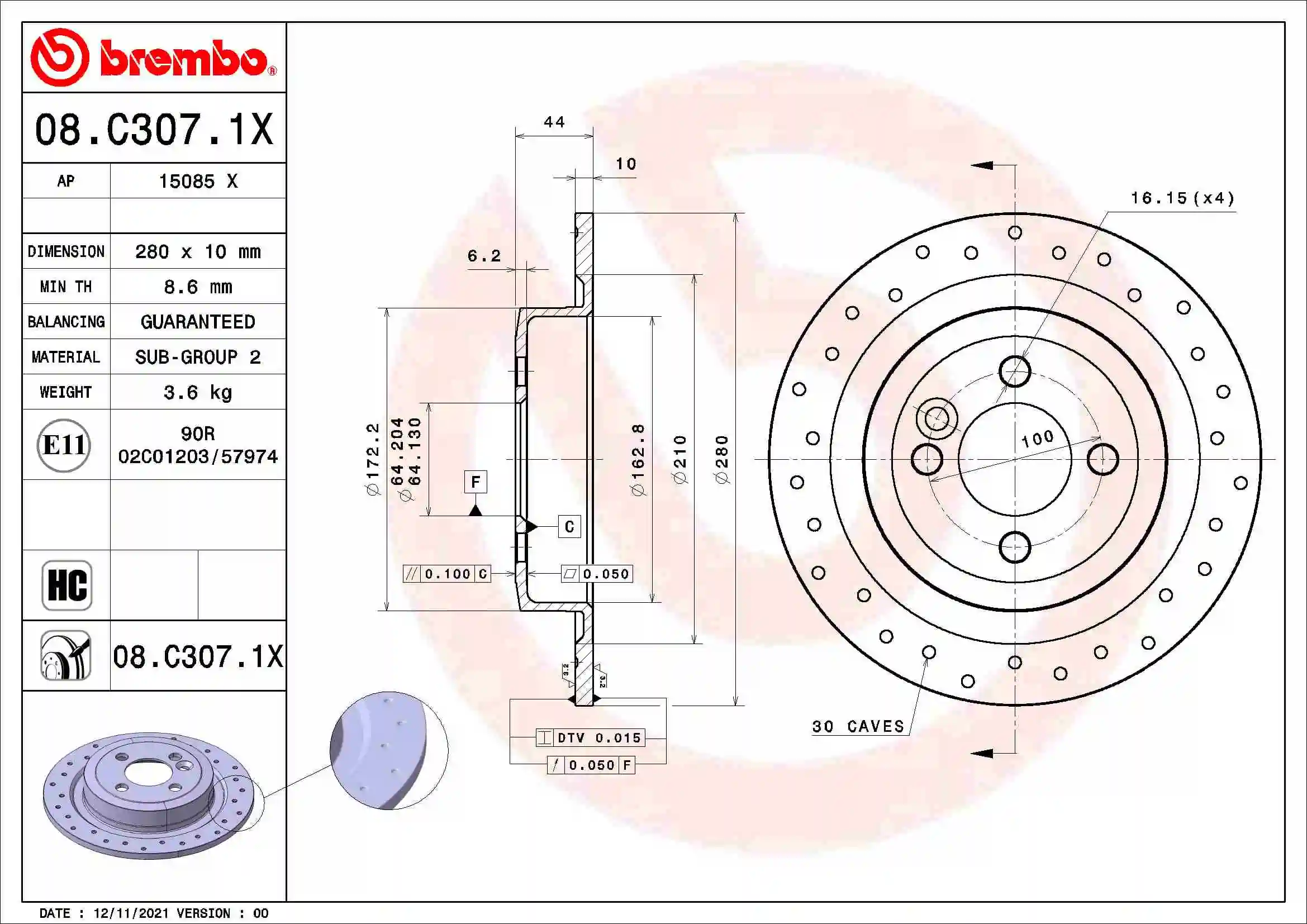 Piduriketas BREMBO 08.C307.1X