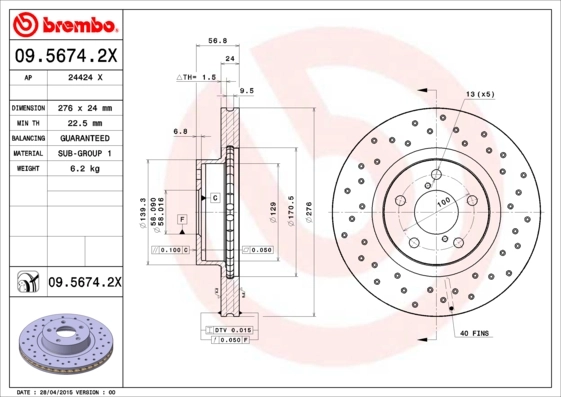 Piduriketas BREMBO 09.5674.2X