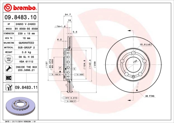 Piduriketas BREMBO 09.8483.10