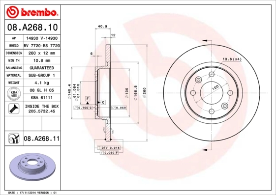 Piduriketas BREMBO 08.A268.10