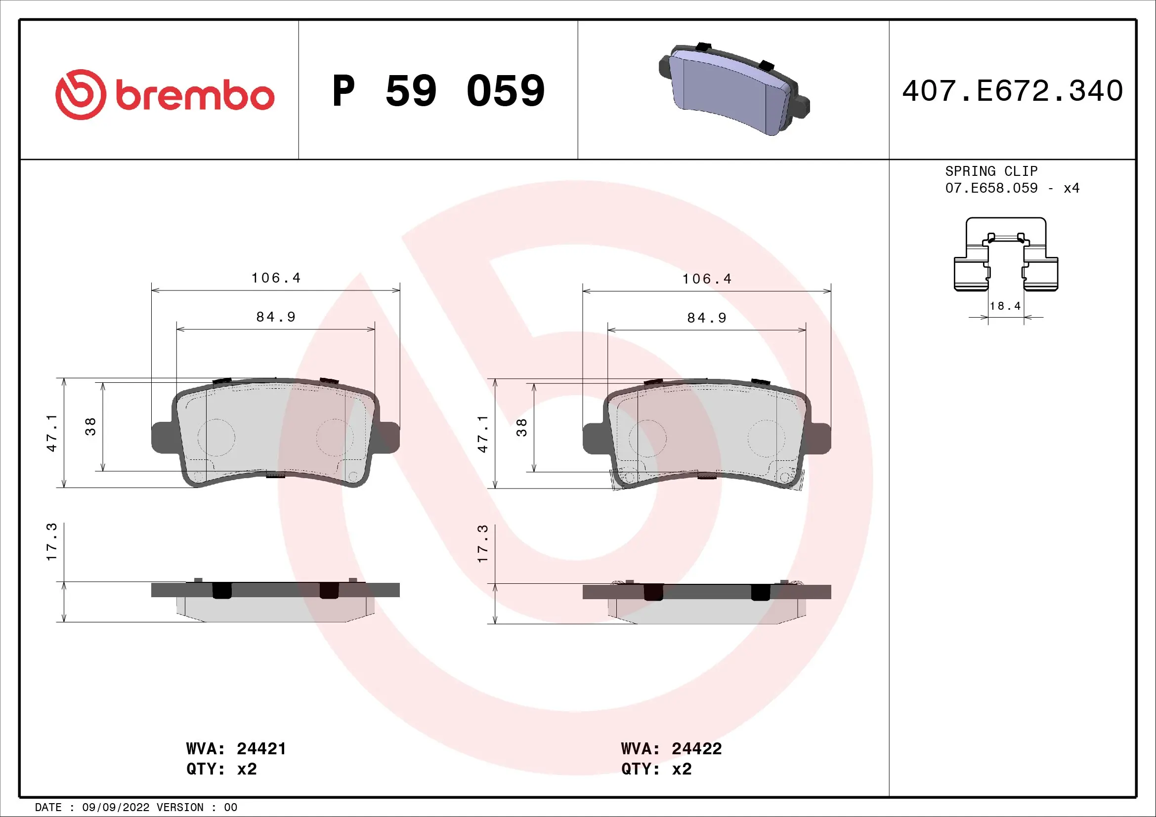 Piduriklotsi komplekt, ketaspidur BREMBO P 59 059