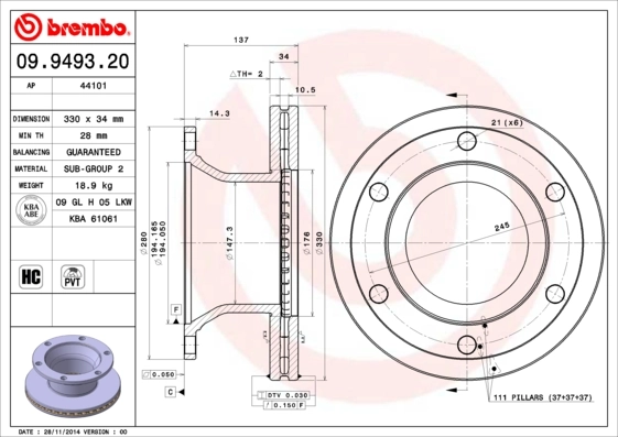 Piduriketas BREMBO 09.9493.20