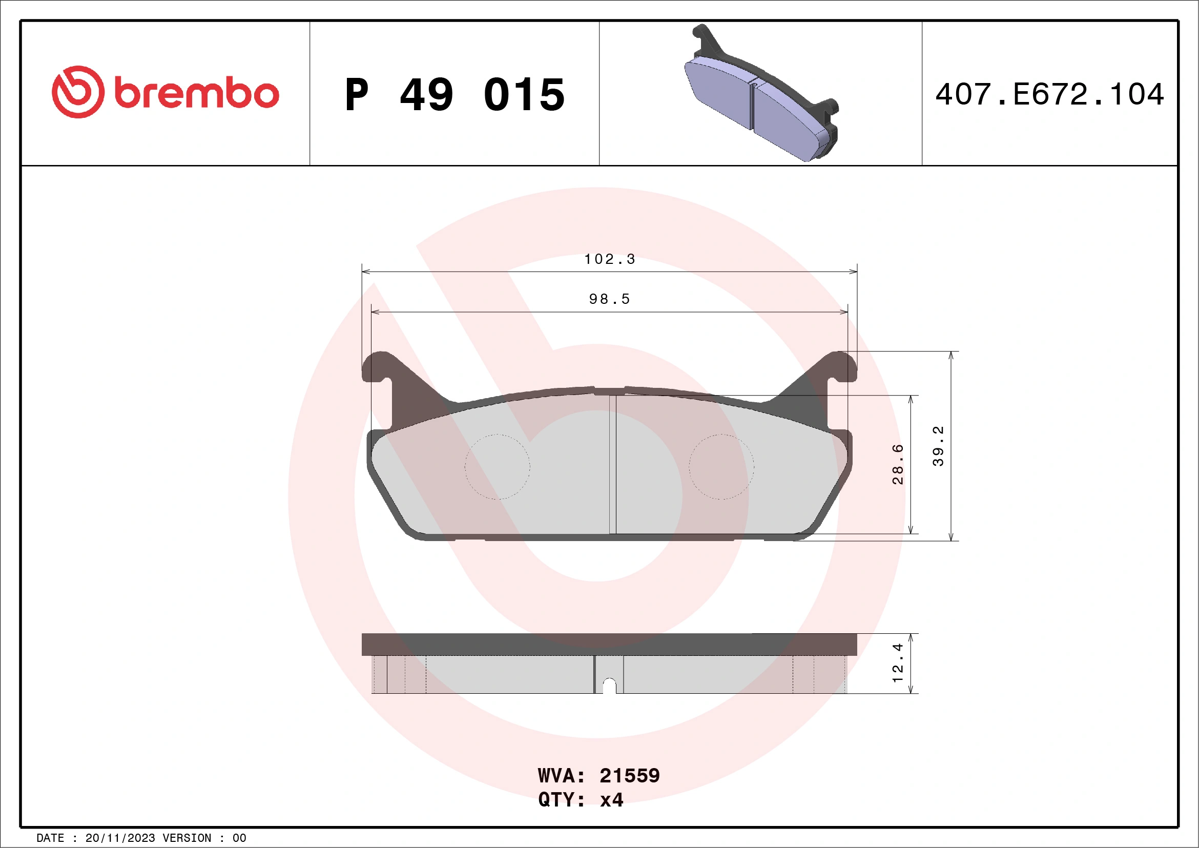 Piduriklotsi komplekt, ketaspidur BREMBO P 49 015