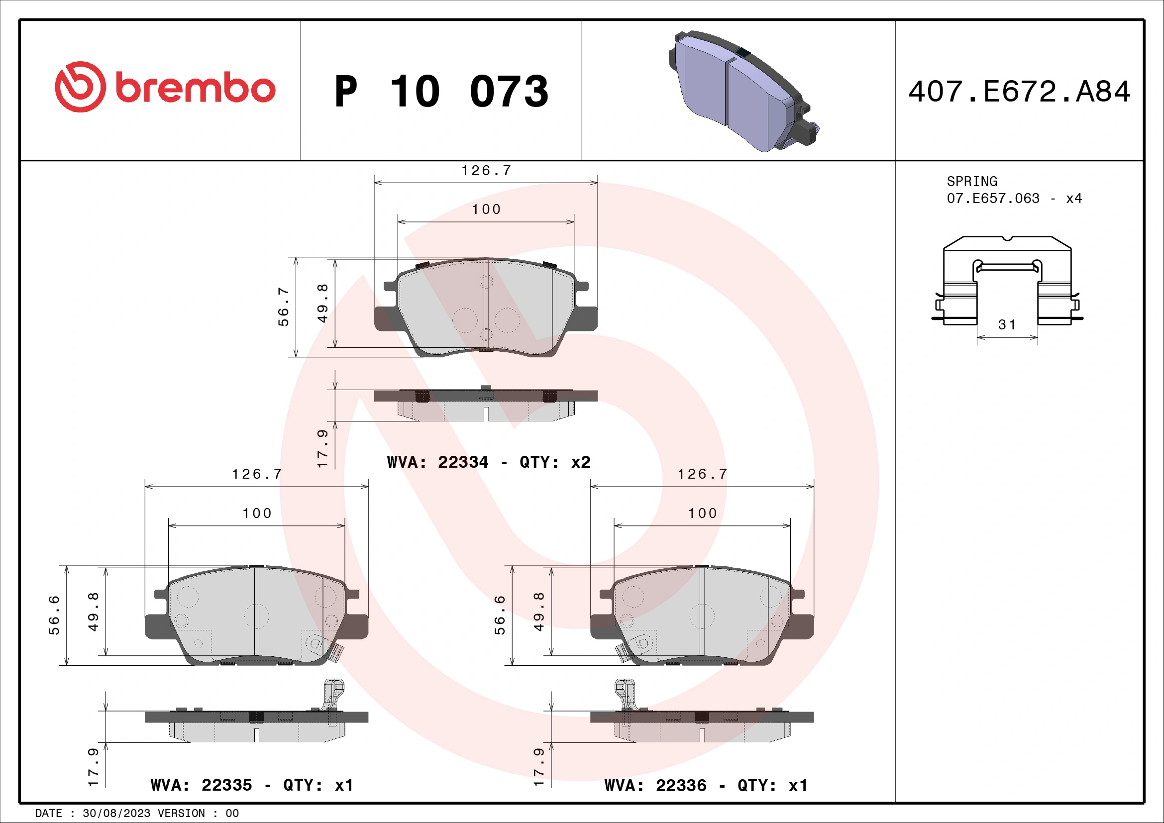 Piduriklotsi komplekt, ketaspidur BREMBO P 10 073