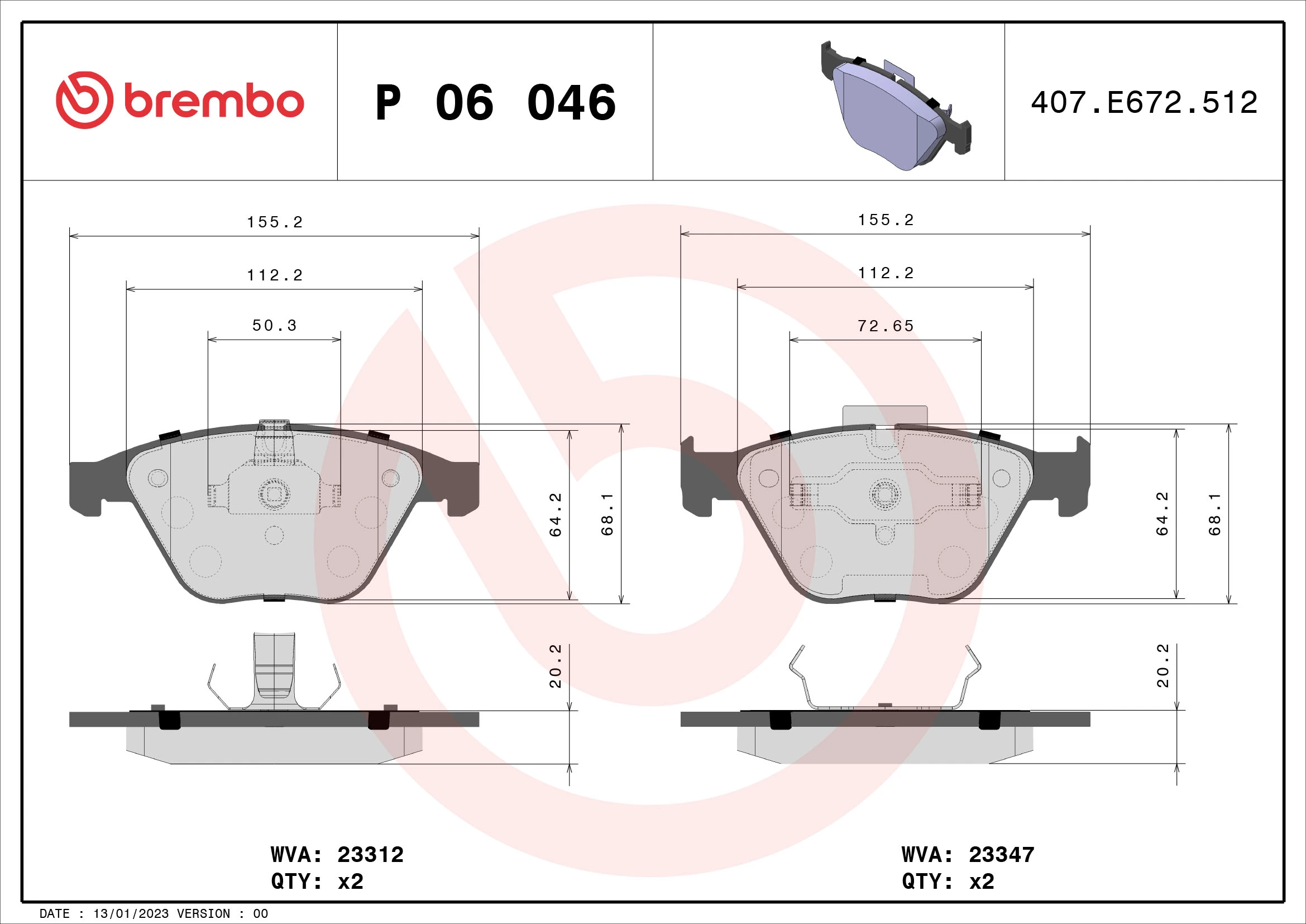 Piduriklotsi komplekt, ketaspidur BREMBO P 06 046
