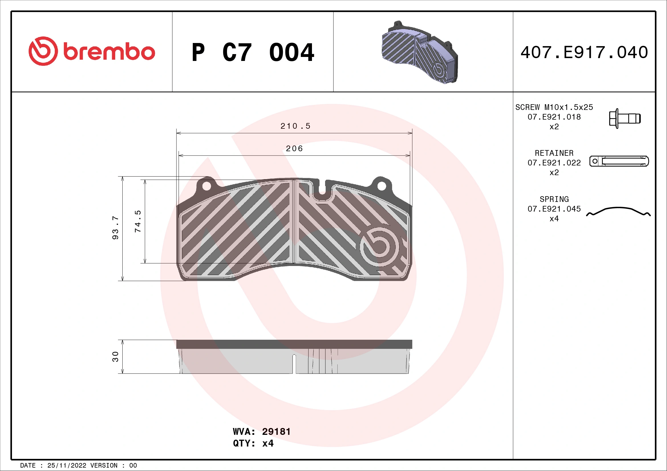 Piduriklotsi komplekt, ketaspidur BREMBO P C7 004