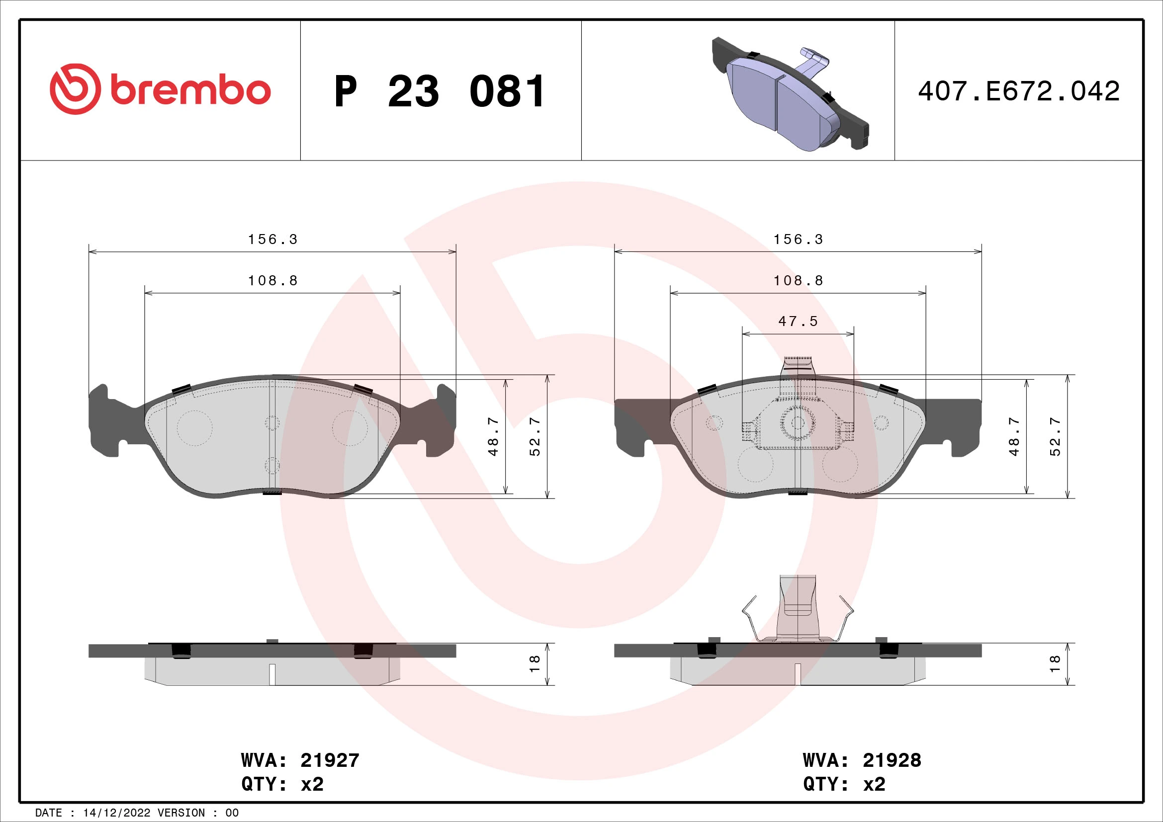 Piduriklotsi komplekt, ketaspidur BREMBO P 23 081