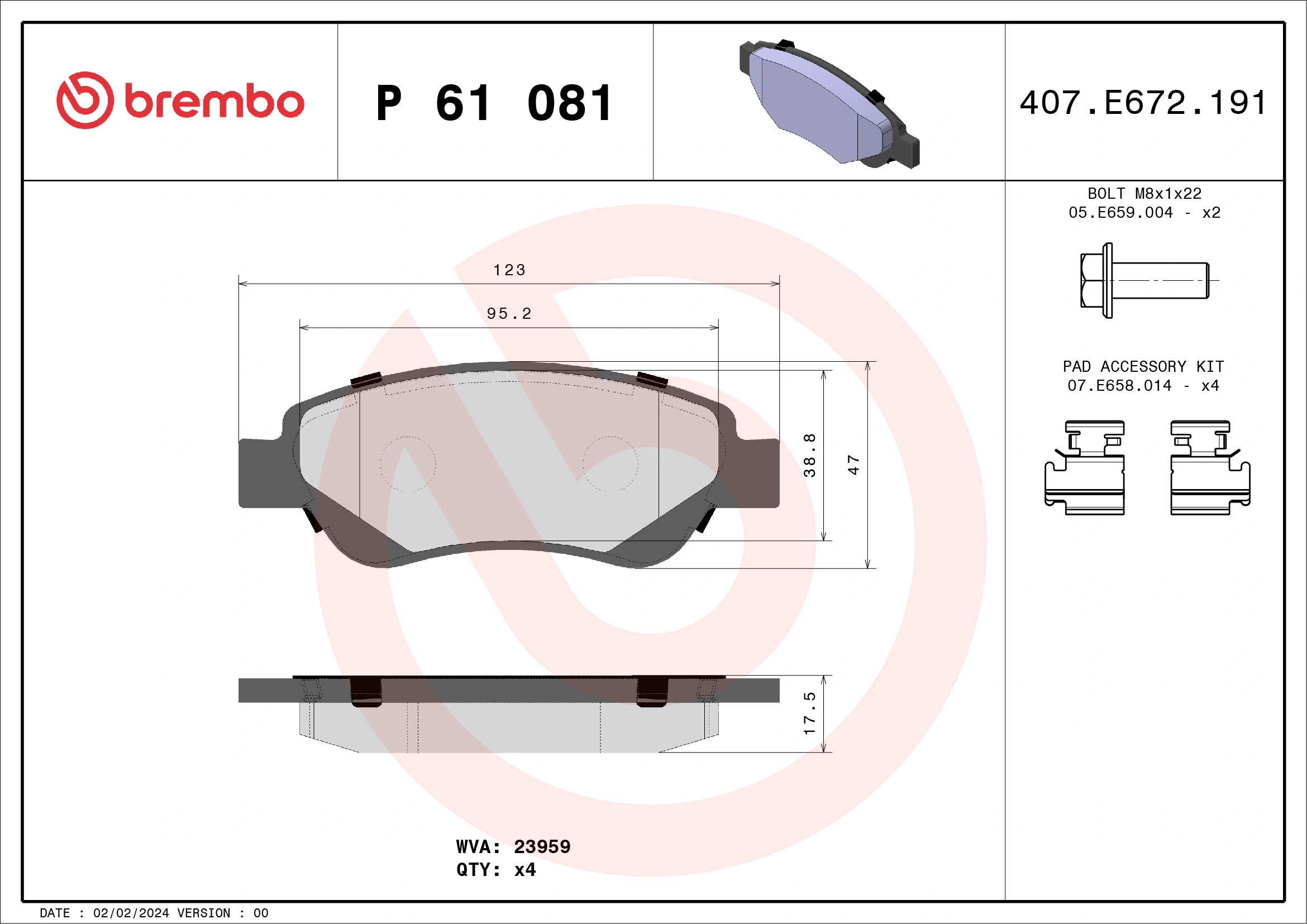 Piduriklotsi komplekt, ketaspidur BREMBO P 61 081