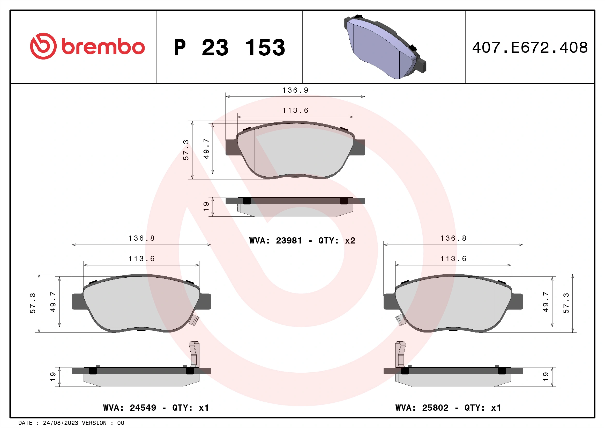 Piduriklotsi komplekt, ketaspidur BREMBO P 23 153