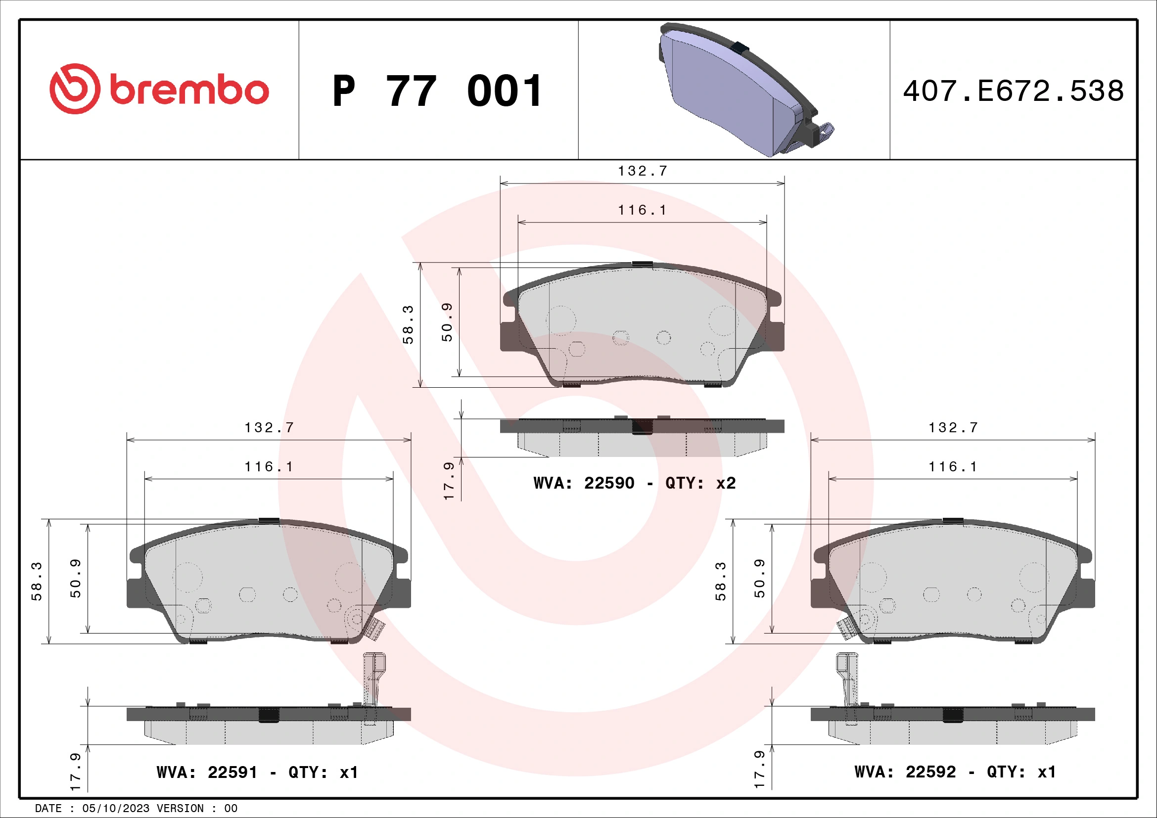 Piduriklotsi komplekt, ketaspidur BREMBO P 77 001