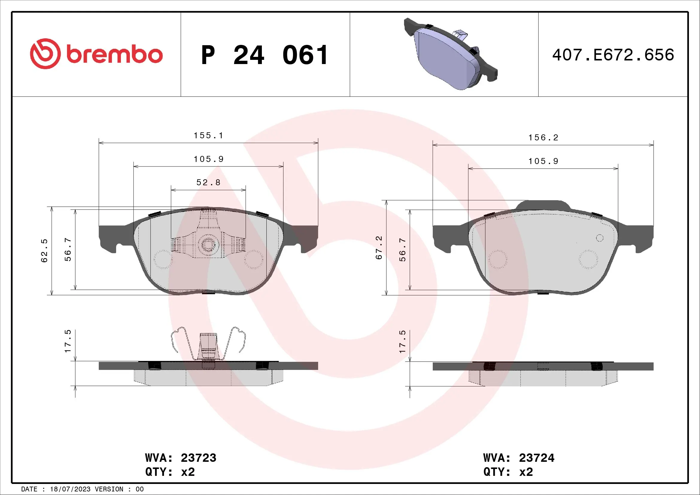 Piduriklotsi komplekt, ketaspidur BREMBO P 24 061