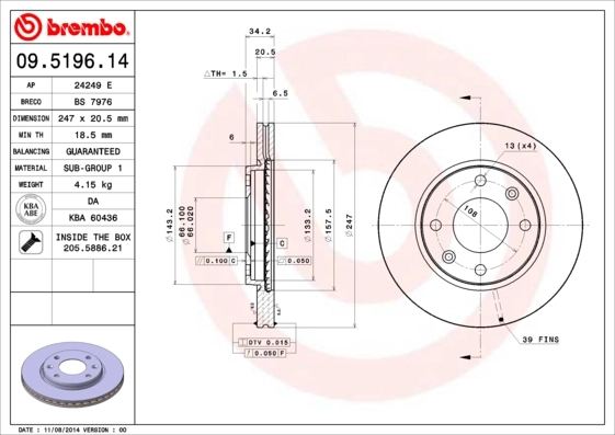 Piduriketas BREMBO 09.5196.14