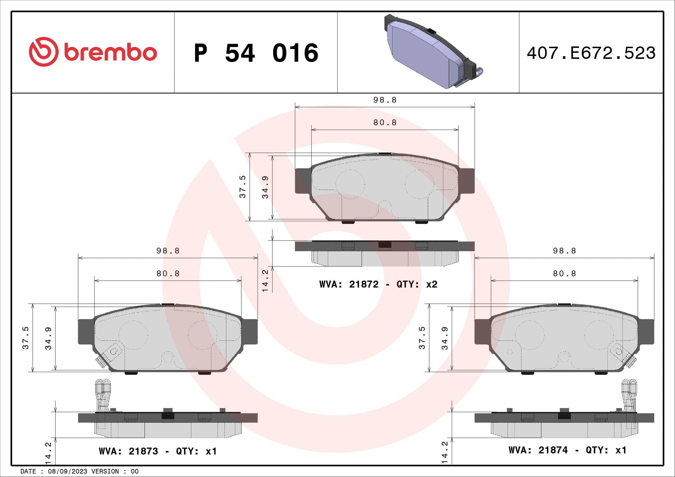 Piduriklotsi komplekt, ketaspidur BREMBO P 54 016