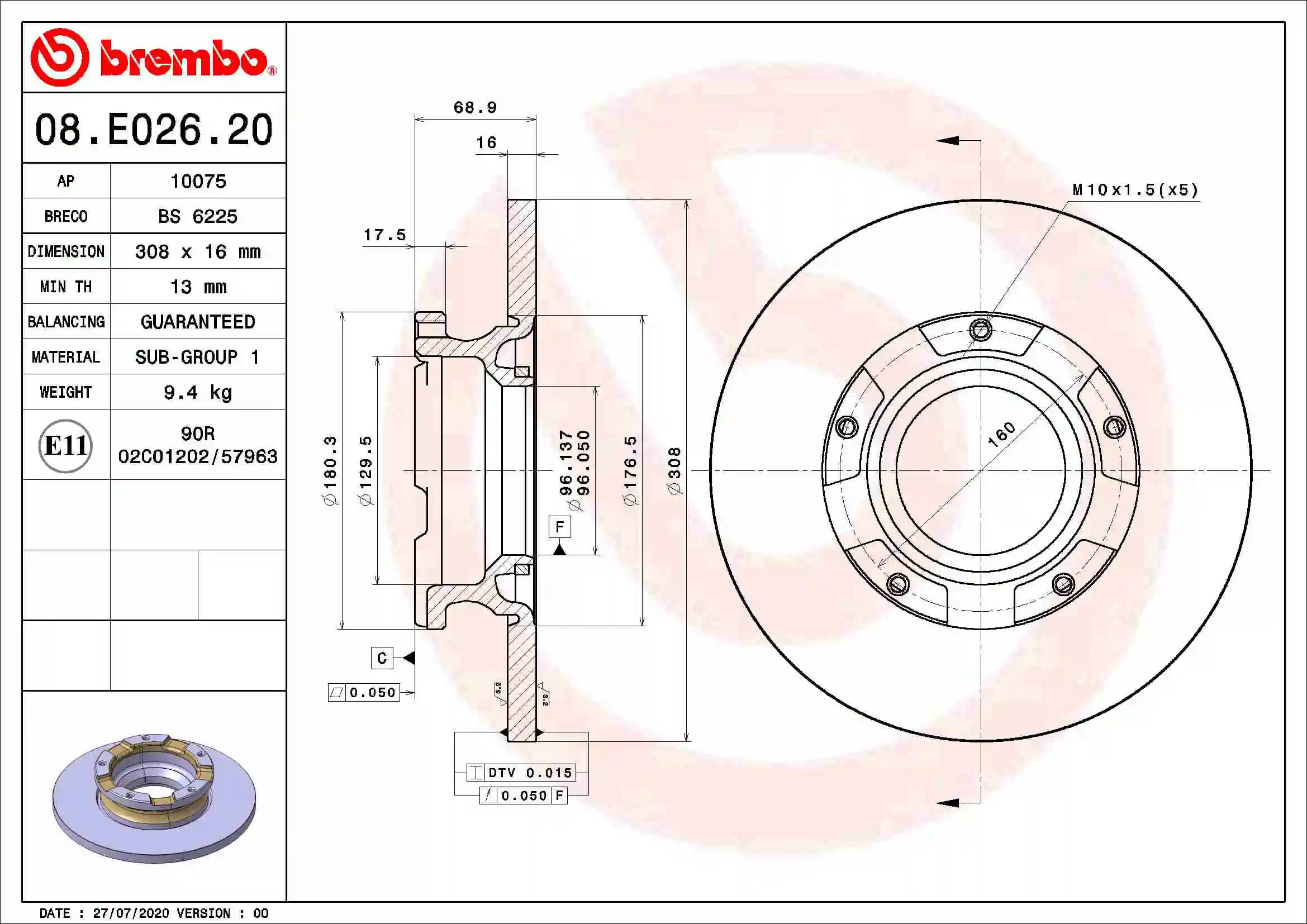Piduriketas BREMBO 08.E026.20