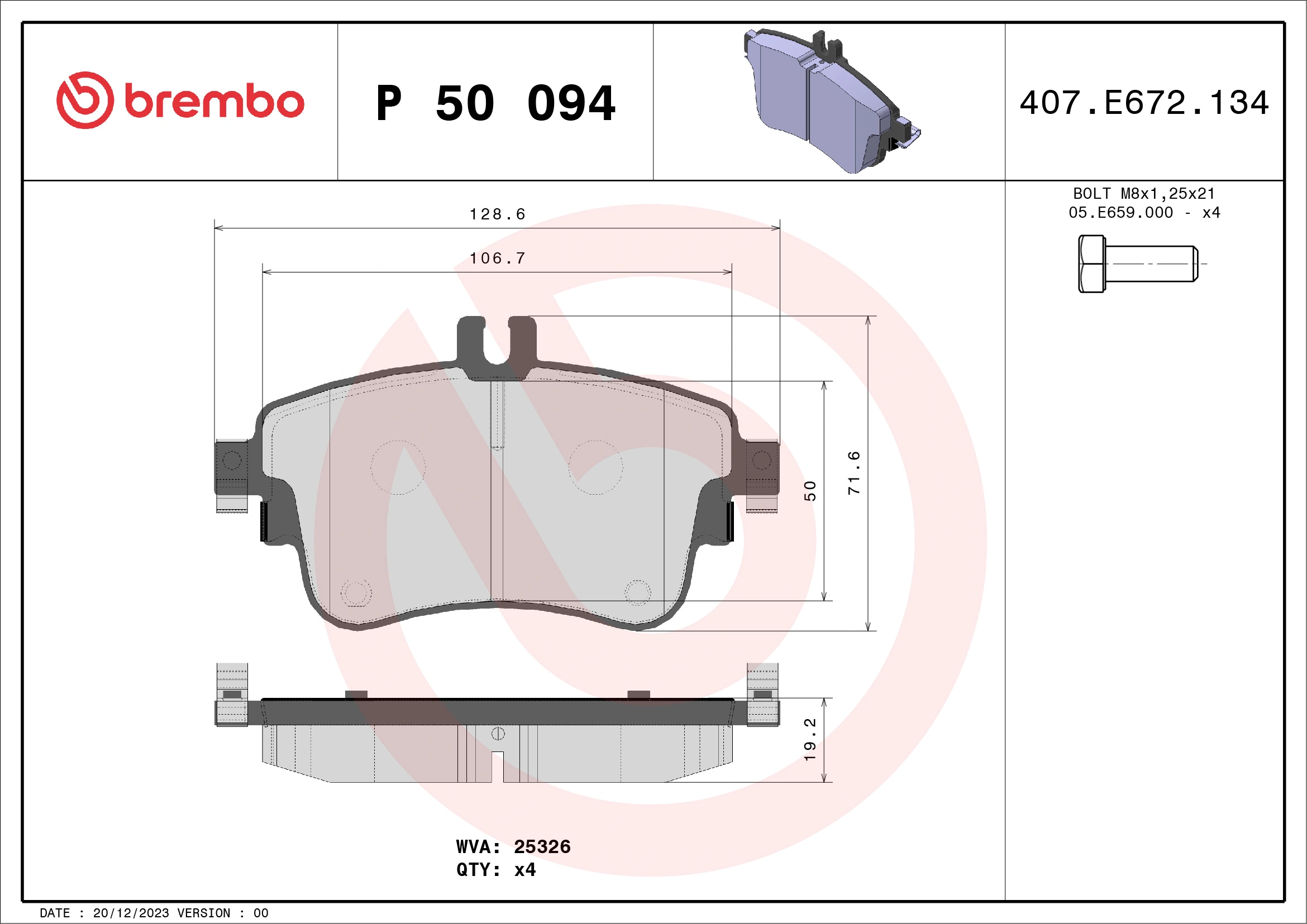 Piduriklotsi komplekt, ketaspidur BREMBO P 50 094