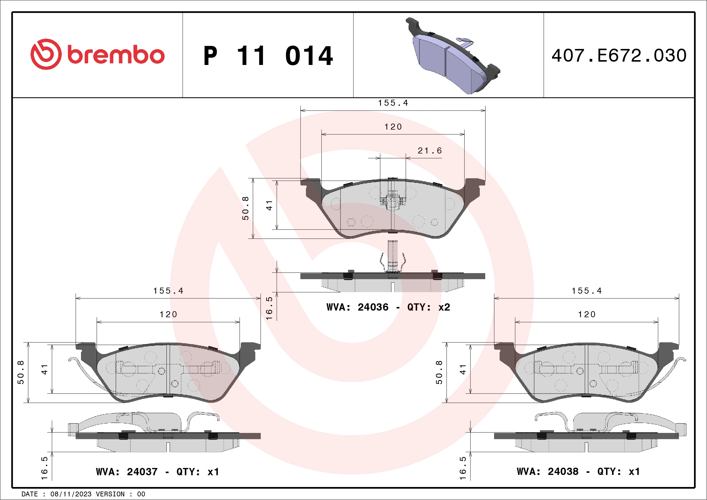 Piduriklotsi komplekt, ketaspidur BREMBO P 11 014
