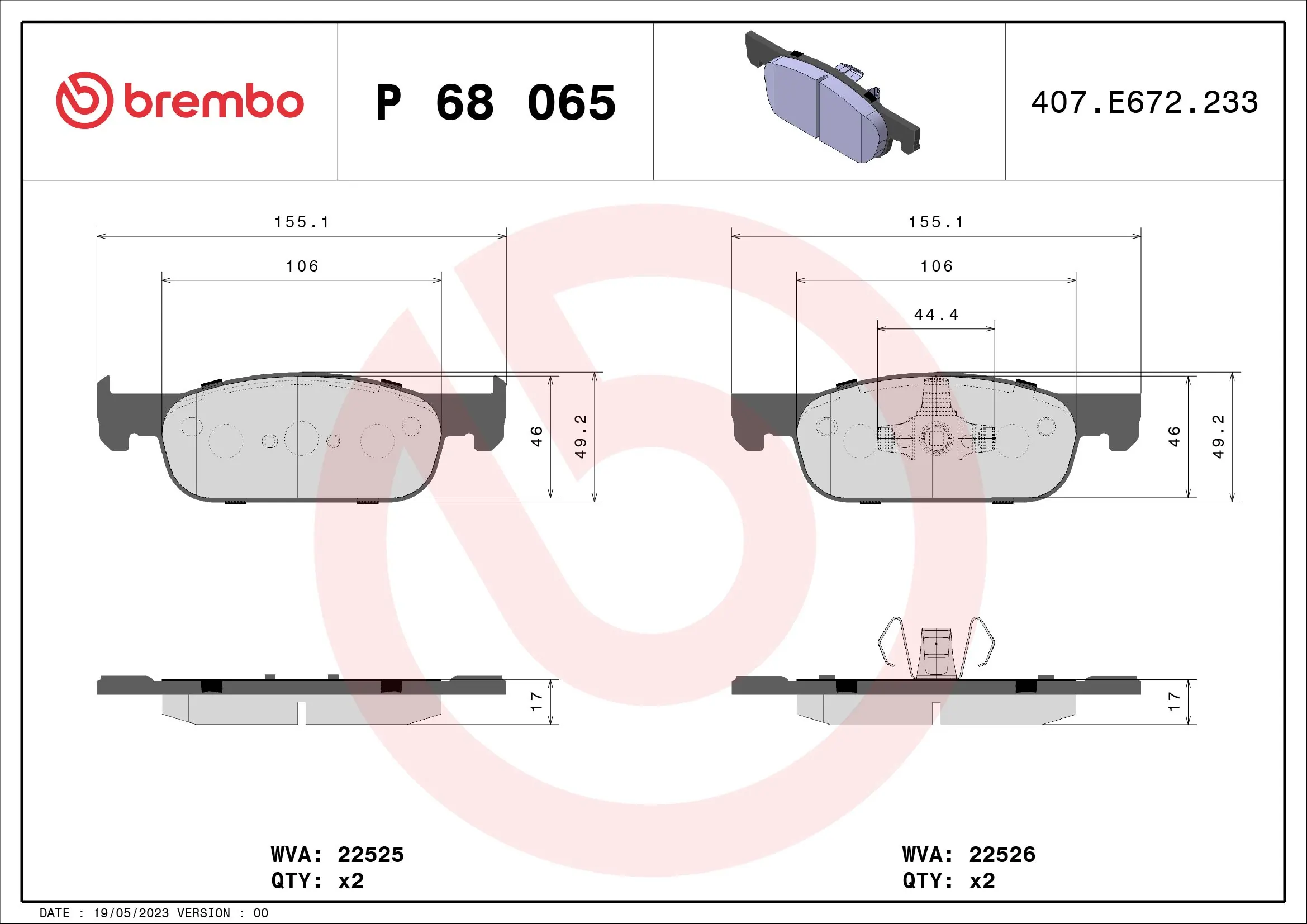 Piduriklotsi komplekt, ketaspidur BREMBO P 68 065