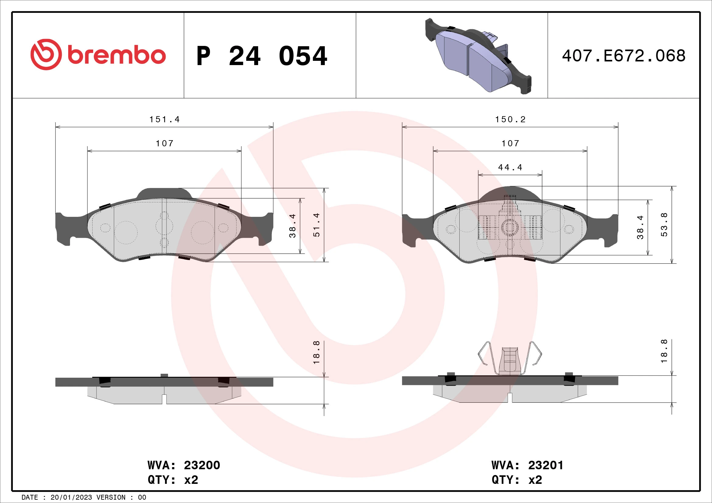 Piduriklotsi komplekt, ketaspidur BREMBO P 24 054