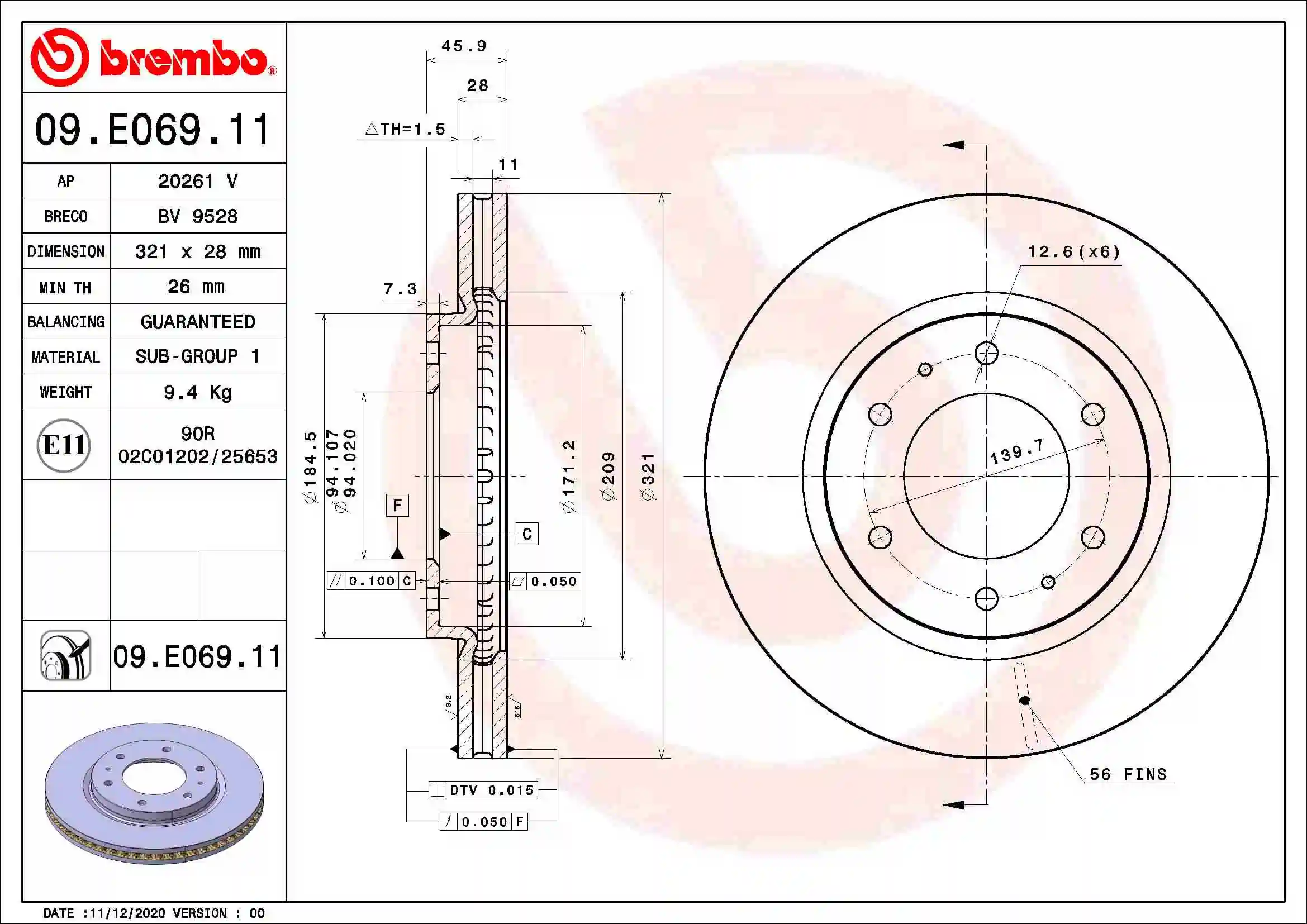 Piduriketas BREMBO 09.E069.11
