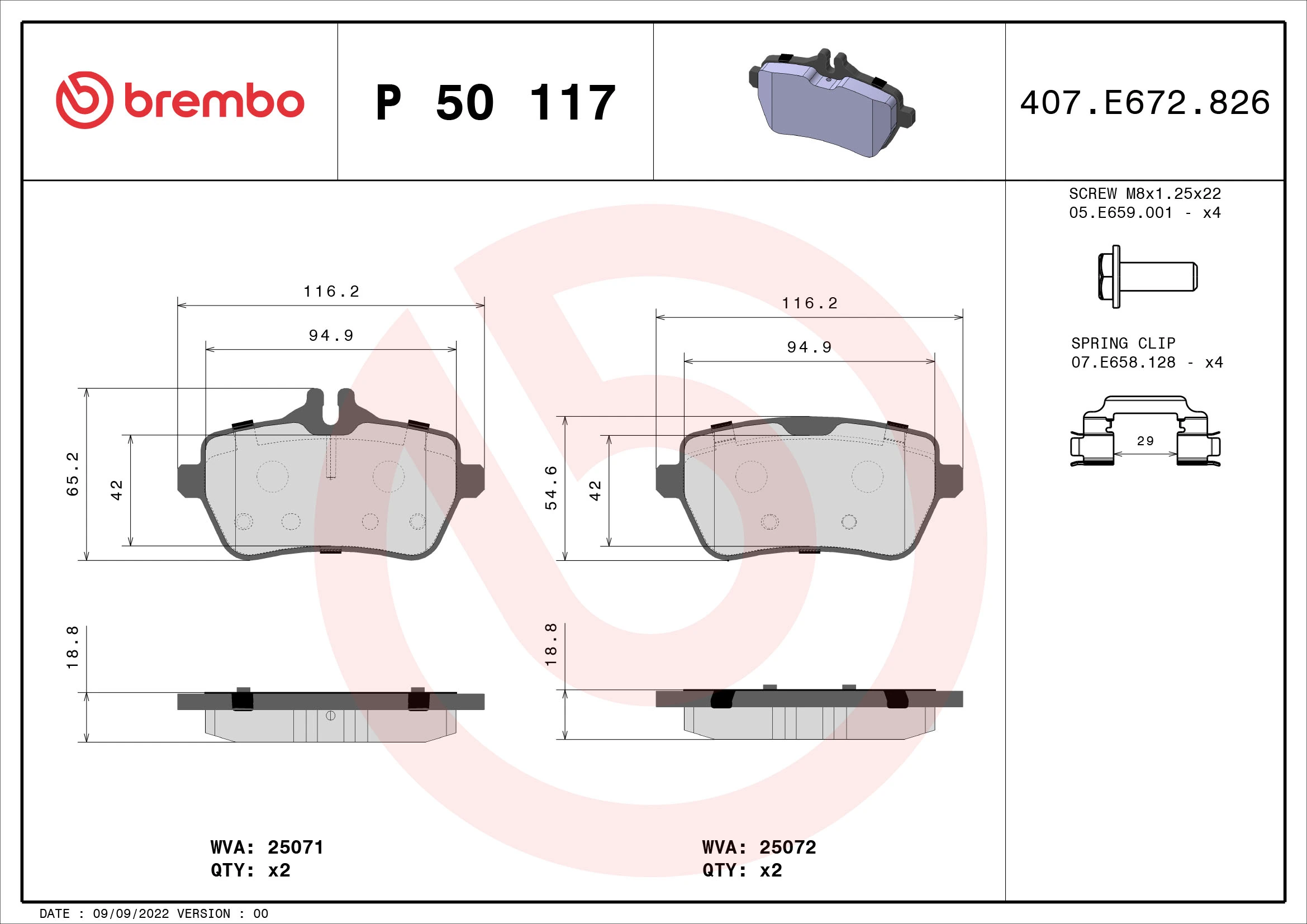 Piduriklotsi komplekt, ketaspidur BREMBO P 50 117