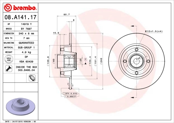 Piduriketas BREMBO 08.A141.17