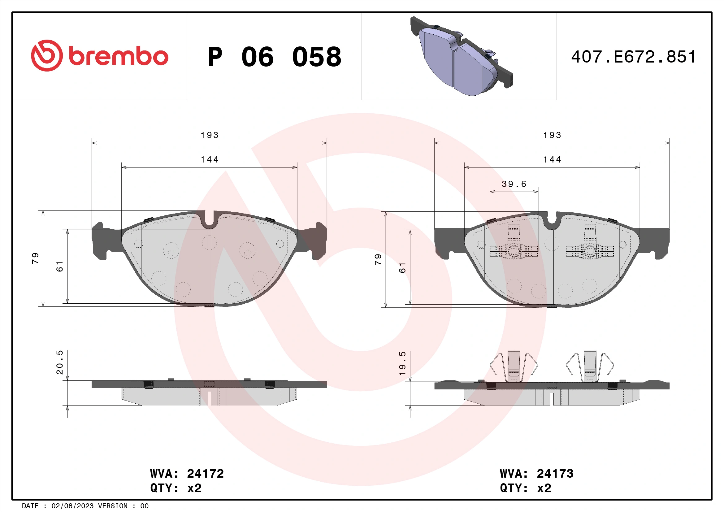 Piduriklotsi komplekt, ketaspidur BREMBO P 06 058