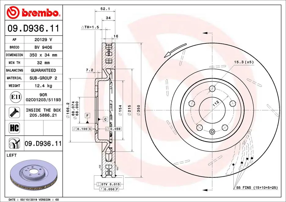 Piduriketas BREMBO 09.D936.11