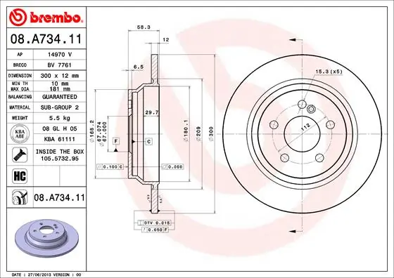 Piduriketas BREMBO 08.A734.11